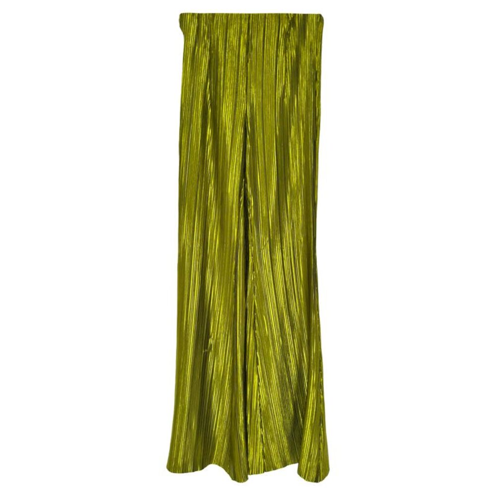 Galvan London Nuage Pleated Flared Trousers in Metallic Green Polyester